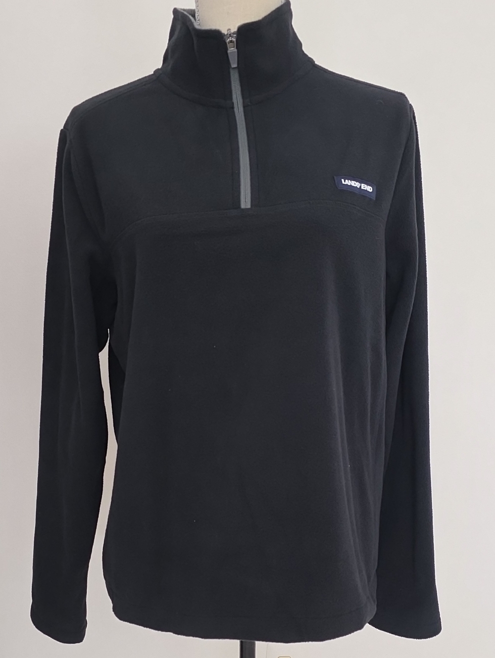 NWT Men's Lands' End Black Quarter-Zip Fleece Pullover Size S